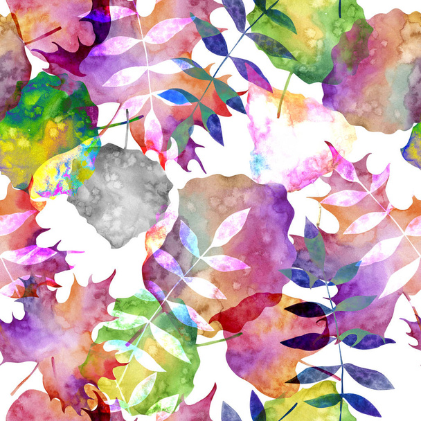  Seamless watercolor pattern of autumn leaves. - Photo, Image
