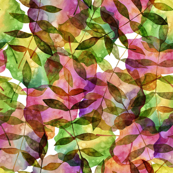 Seamless watercolor pattern of autumn leaves, leaf fall. - Foto, Imagen