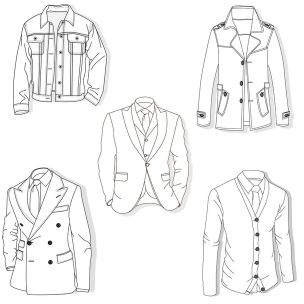 男のビジネスジャケットのコレクション。異なる色の組み合わせ - ベクター画像