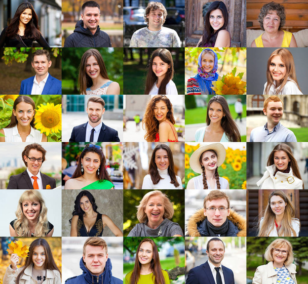 Collage de fotos de gente joven y real feliz
  - Foto, imagen