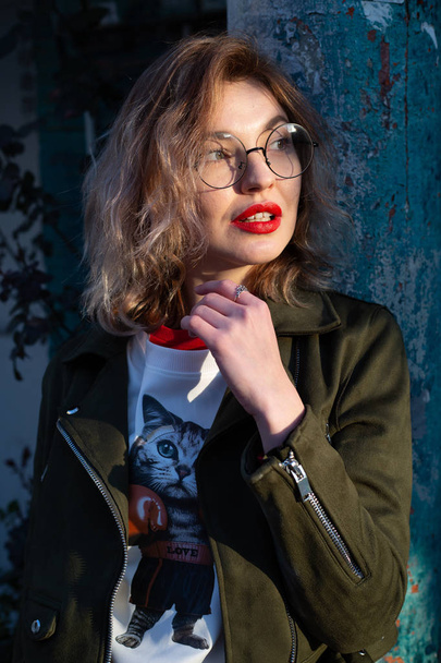 girl with glasses and red lipstick - Photo, Image