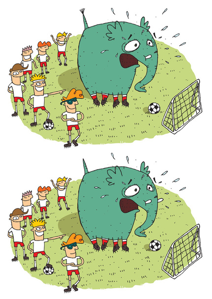 Soccer Elephant Differences Visual Game - Vector, Image