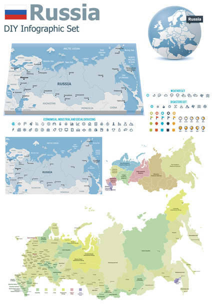 işaretçileri olan Rusya haritalar - Vektör, Görsel