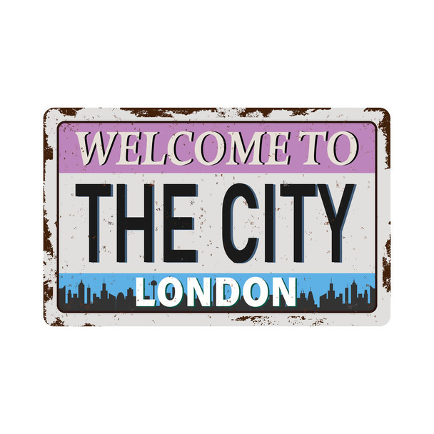 London City Skyline Rusted Vintage Grungy Plate Sign - Vector, afbeelding