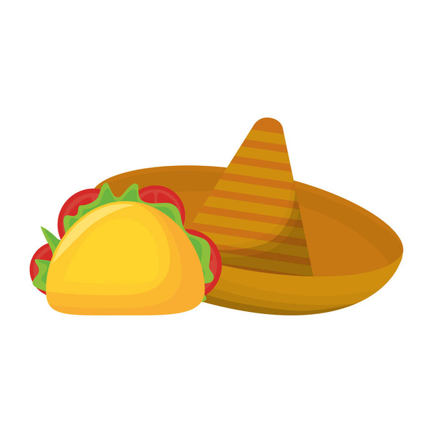 chapéu com comida de taco ícone isolado mexicano
 - Vetor, Imagem