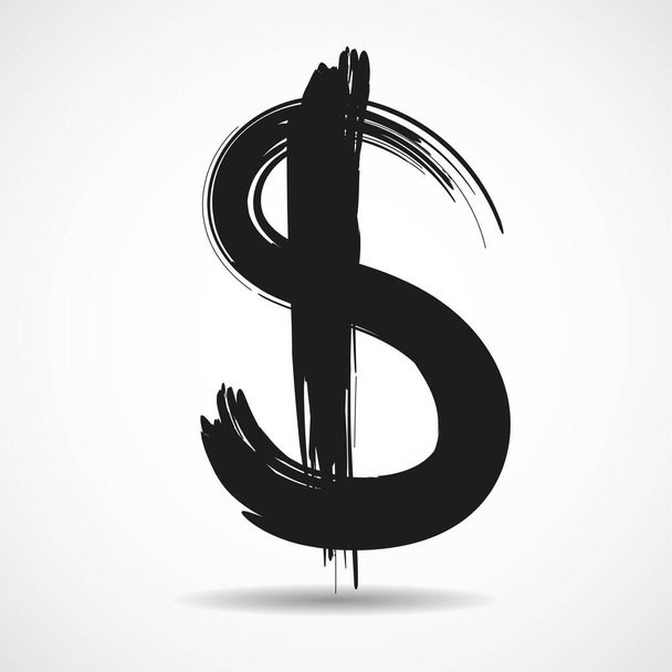 Znamení Grunge Dolar. Kreslený symbol štětce dolar - Vektor, obrázek