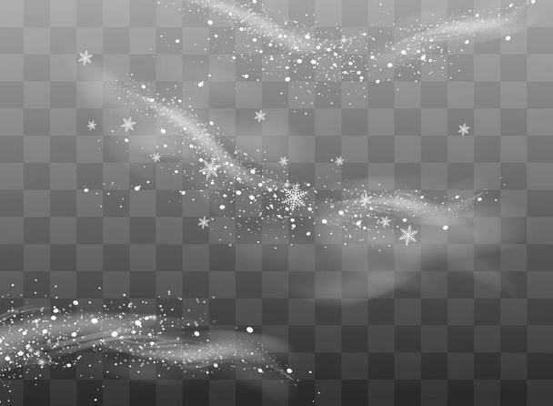 Die Staubfunken und goldenen Sterne leuchten mit besonderem Licht. Vektor funkelt auf einem transparenten Hintergrund. Weihnachtlicher Lichteffekt. Funkelnde magische Staubpartikel. - Vektor, Bild