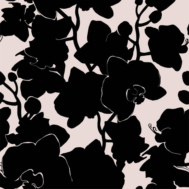 Exotic black and white seamless floral pattern with black. - Vektor, obrázek