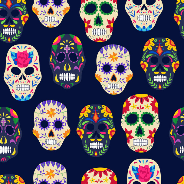 Dia de los muertos painted sugar skull seamless pattern - Vektor, kép
