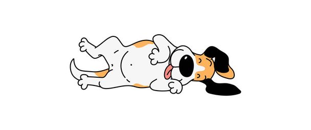 Hravý beagle pes ležící na boku s legrační šťastný obličej - Vektor, obrázek