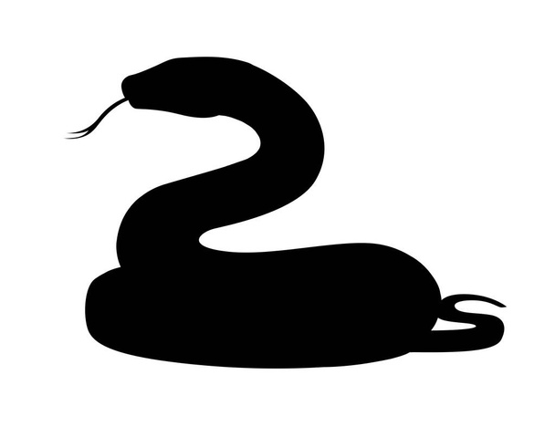 Μαύρη σιλουέτα φίδι κινουμένων σχεδίων σχέδιο ζώων επίπεδη διανυσματική απεικόνιση απομονώνονται σε λευκό φόντο - Διάνυσμα, εικόνα