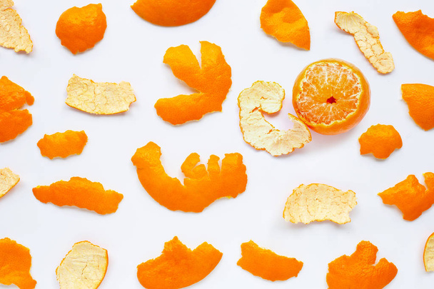 Orange with peel on white background. - Foto, Imagen