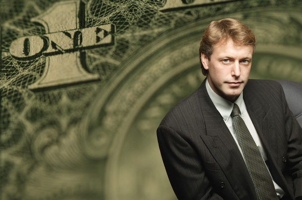 Billete de dólar americano y hombre de negocios
 - Foto, Imagen