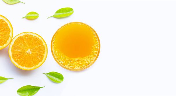 Glass of fresh orange juice on white background.  - Photo, Image