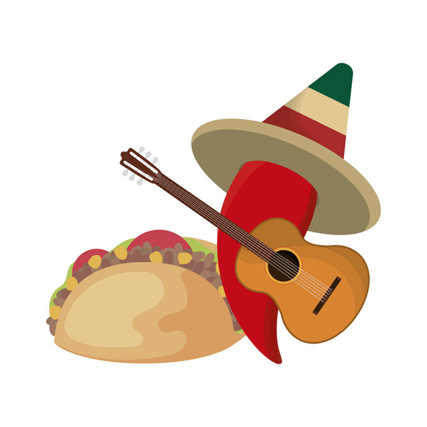 chile con sombrero mexicano e iconos
 - Vector, Imagen