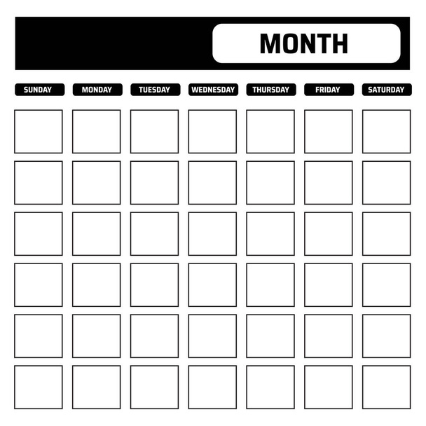 fekete-fehér üres naptár sablon hely dátumok és - Vektor, kép
