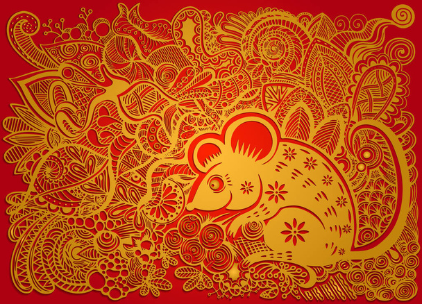 Año nuevo chino 2020 año de la rata, papel corte carácter rata
, - Vector, imagen