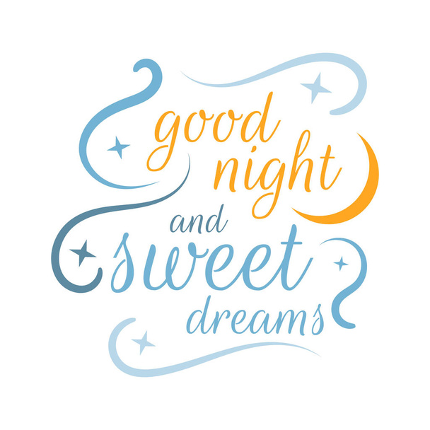 calligraphy good night and sweet dreams lettering vector isolate - Vector, Imagen