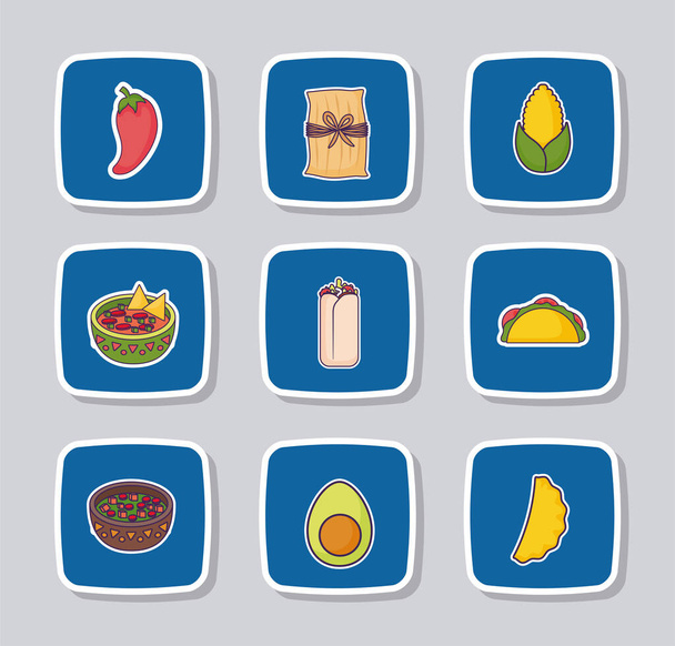 bundle mexican food with set icons - Vector, Image