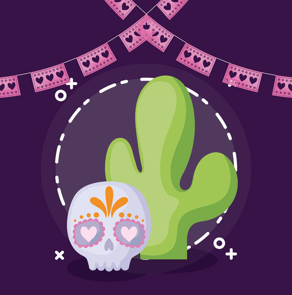 viva mexico праздник с кактусом и украшением
 - Вектор,изображение