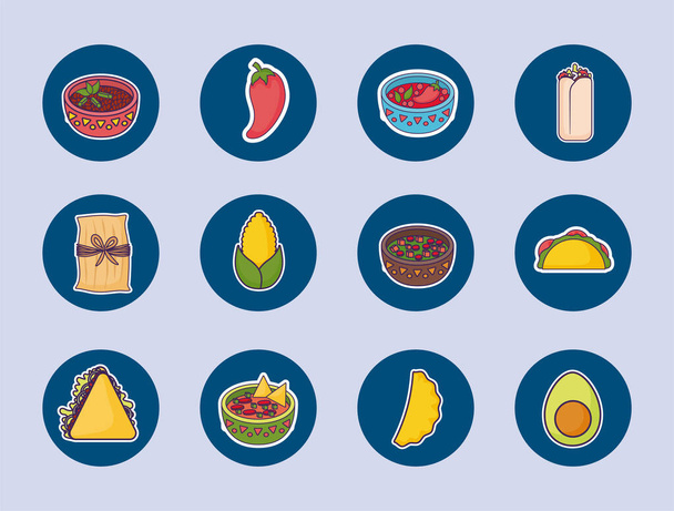 bundle mexican food with set icons - Vector, Image
