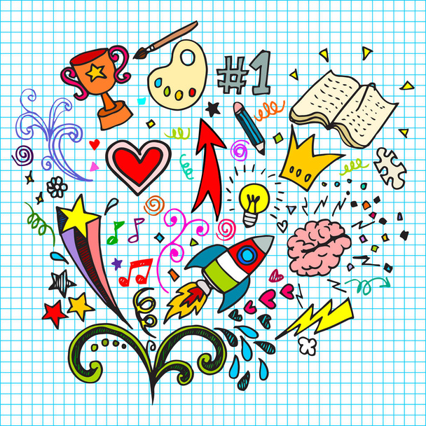 Hand drawn of creative doodle art sets on a paper background . vector illustration. - Vector, Image