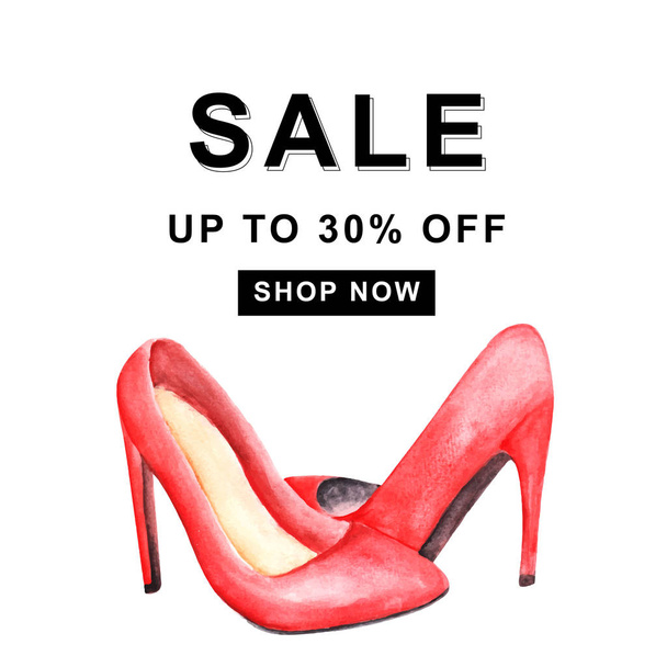 high heels red watercolor sale banner - Vector, Image