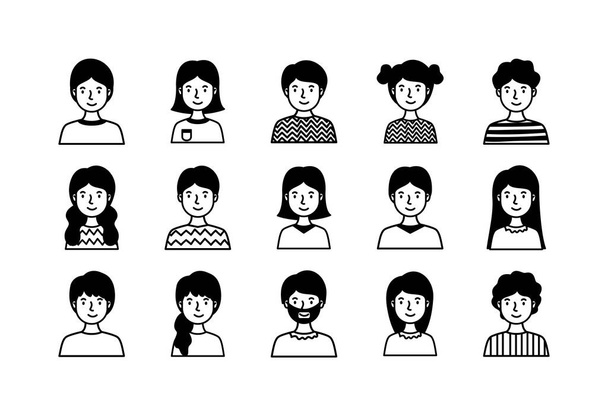 group of people avatars characters line style - Vector, Image