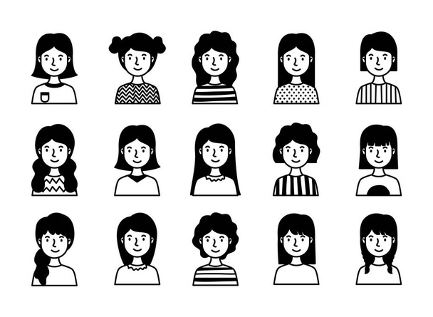 grup kadın karakter satır biçimi avatarları - Vektör, Görsel