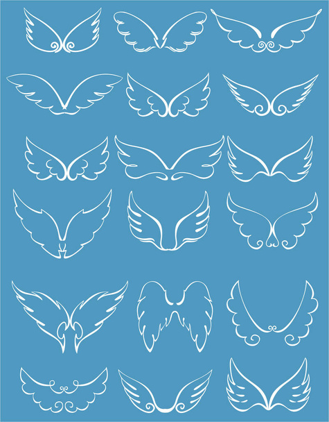 Cartoon angel wings set. Hand drawn wings, cartoon birds or angels sketch icons - Vektor, kép