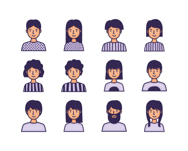 csoport emberek avatar karakterek kitölteni stílus - Vektor, kép