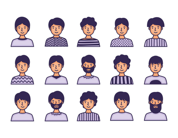 group of men avatars characters fill style - Vector, Image