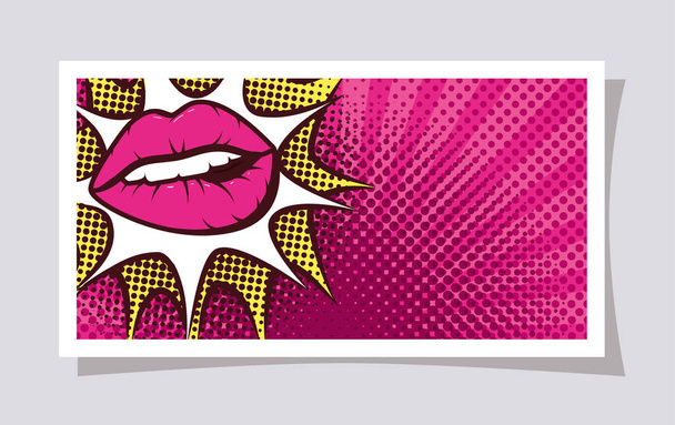 sexy woman mouth with splash expression pop art style - Vector, Image