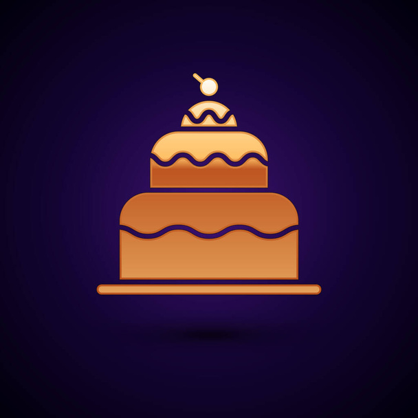 Arany torta ikon izolált sötétkék háttérben. boldog születésnapot. Vektoros illusztráció - Vektor, kép