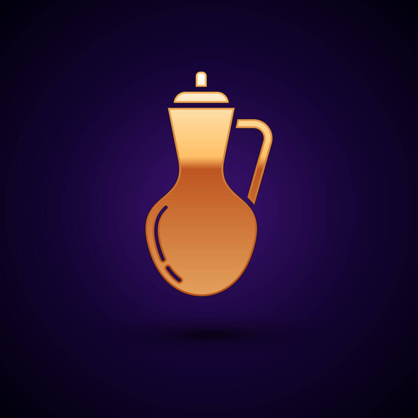 Gold Bottle of olive oil icon isolated on dark blue background. Jug with olive oil icon. Vector Illustration - Vector, afbeelding