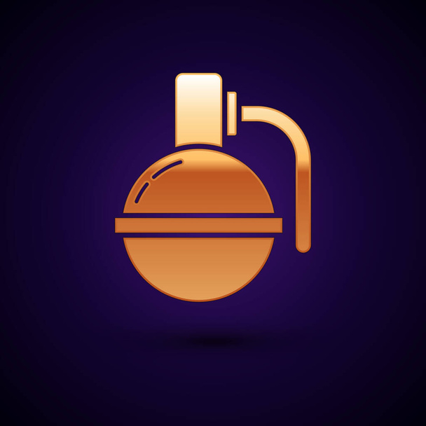 Gold Hand grenade icon isolated on dark blue background. Bomb explosion. Vector Illustration - Vector, Image