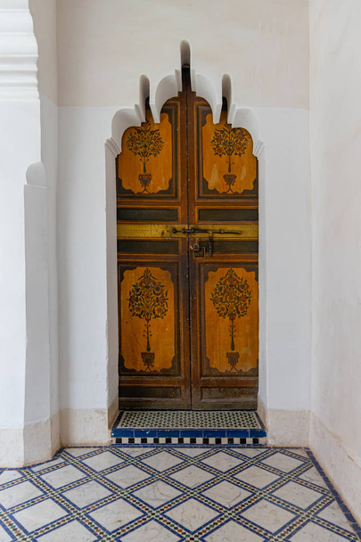 Detail of decorative door of the Bahia palace in Marrakech. Morocco - 写真・画像