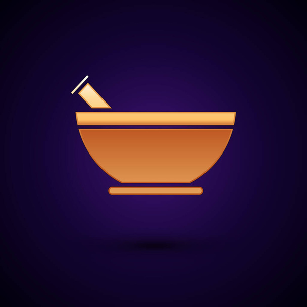 Gold Mortar and pestle icon isolated on dark blue background. Vector Illustration - Vector, Image