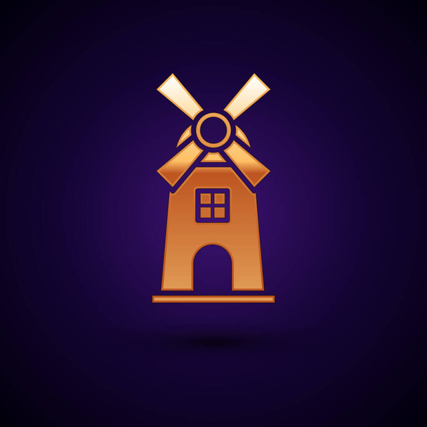 Gold Windmill icon isolated on dark blue background. Vector Illustration - Vector, Image