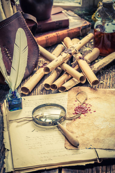 Witcher labolatory full of old scrolls and recipe - Photo, Image