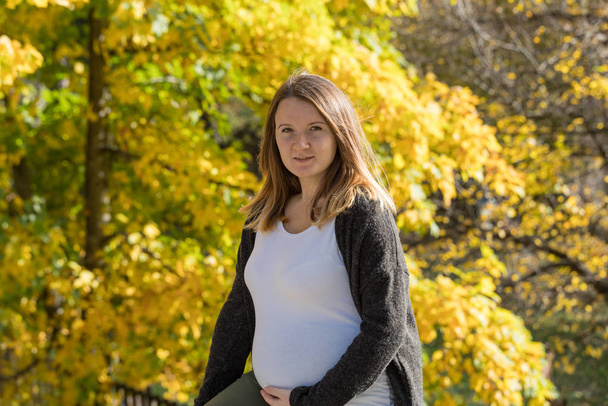 těhotná žena na podzim - Fotografie, Obrázek