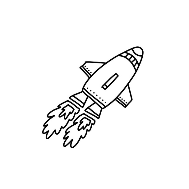 Advertising flyer, flying rocket cartoon style. - Vector, Image
