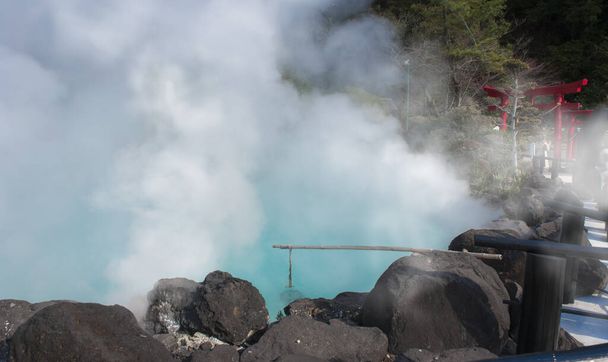 Hot spring (Hell) onsen, hot blue water The "sea hell" in Umi Jigoku at Beppu, Oita-shi, Kyushu, Japan - Photo, Image