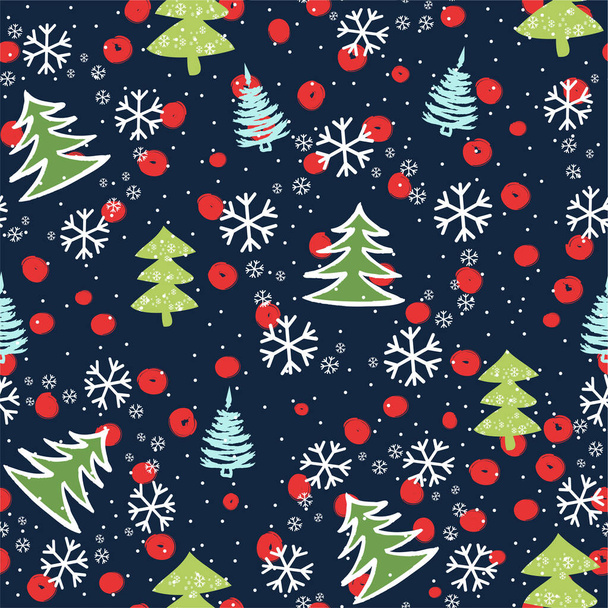 Noel ağaçlarıyla kusursuz desen. Xmas ağaç eli çizilmiş, yeni yıl tebrik kartı ya da ambalaj dekorasyon tatili için şablon - Vektör - Vektör, Görsel