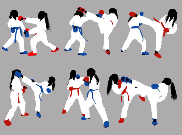 karate girls train - Vektor, Bild