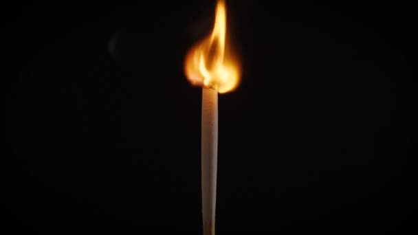 isolierte Flamme, die auf einem Streichholz auf schwarzem Hintergrund brennt - Filmmaterial, Video