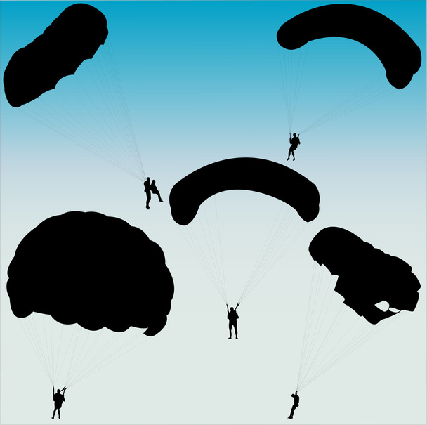 Silhouette eines Fallschirmspringers - Vektor, Bild