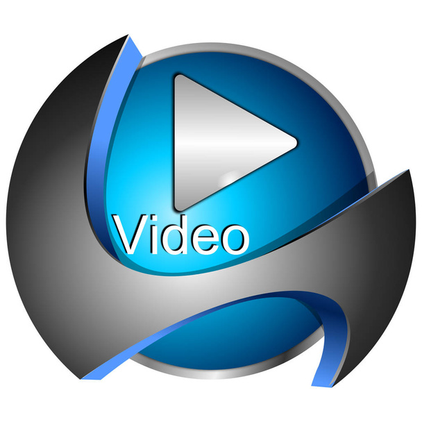 глянцевая синяя кнопка воспроизведения видео - 3D иллюстрация
 - Фото, изображение