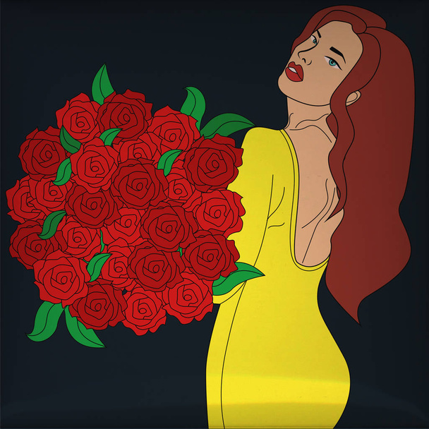 Beautiful girl with a bouquet of roses - Foto, Bild