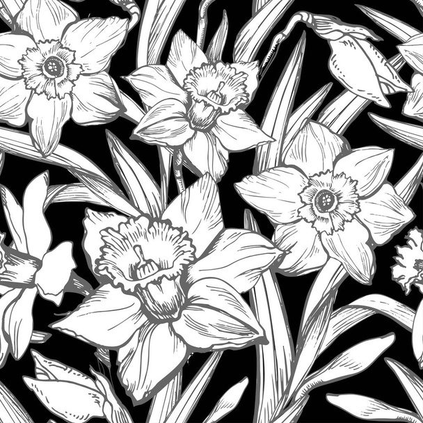 Monochrome botanical seamless pattern with silhouettes. - Вектор,изображение